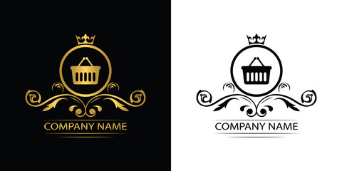shop logo template luxury royal vector company decorative emblem with crown	
