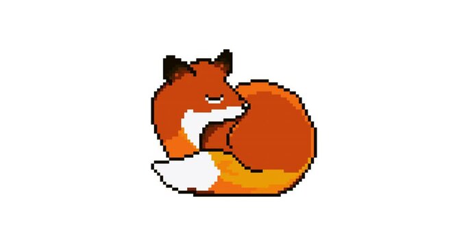 Cute cartoon fox. Pixel art 8 bit. Vector animation Loop