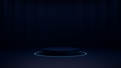 podium dark and Neon Light Abstract background,3d render