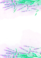 Lavender hand drawn card illustration. Provence flowers vintage retro design.