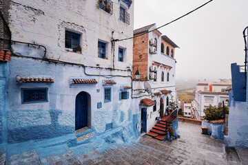 Travel by .Morocco. Street in medina of blue town Chefchaouen.