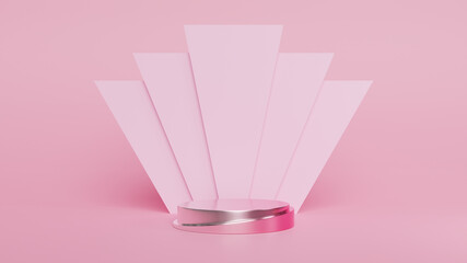 Podium on the floor,pink background,3d rendered