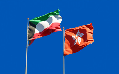 Flags of Kuwait and Hong Kong HK.
