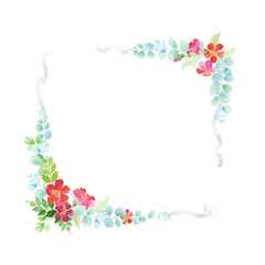 Watercolor composition with twigs. Floral frame, spring blossom, hand painted layered flowers. Design element for greeting cards and wedding, birthday and other holiday.