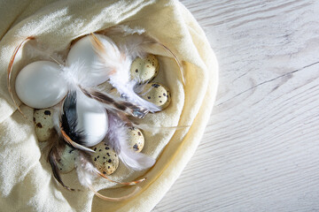 natural simple composition hen and quail eggs