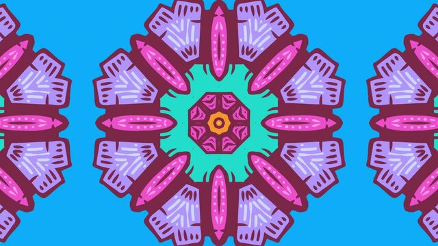 Cartoon funny abstract kaleidoscope sequence patterns. 4K geometric motion design. Seamless loop background