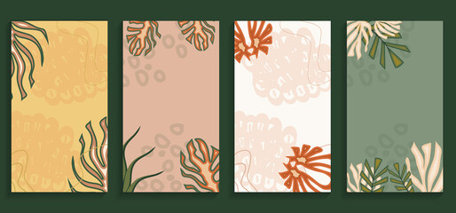 Abstract trendy universal vector background template. Leaves, shadow and abstract plants on the background. Template For postcards, posters, invitations, and other things.