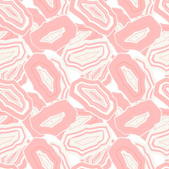 Gem stones abstract geometric vector seamless pattern. Decorative background with concentric shapes in pastel colors. Agate stones slices colorful mosaic.