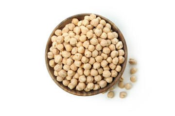 Bowl with fresh chickpea isolated on white background