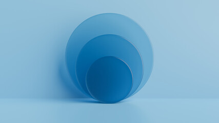 Geometric shapes glass, podium on the floor.3d rendering