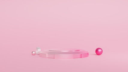 Podium minimal pink and geometric shapes.3d rendering