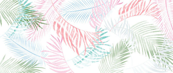 Summer tropical background vector. Palm leaves, monstera leaf, Botanical pattern trendy design for wall framed prints, canvas prints, poster, home decor, cover, flower wall arts, wallpaper.