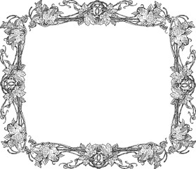 Freehand drawing of decorative floral frame from vine branches