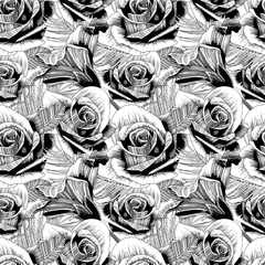 Tropical black and white jungle flowers and palm leaves. seamless stylish fashion floral pattern, in Hawaiian style