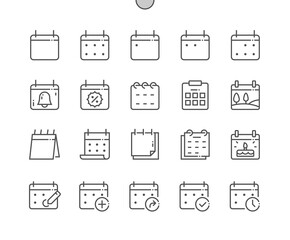 Calendar. Today, tomorrow, previous. Mark the date, holiday, important day. Planner diary. Add, share, and correct calendar. Pixel Perfect Vector Thin Line Icons. Simple Minimal Pictogram