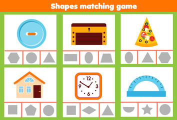 Matching children educational game. Match real life objects and shapes. Activity for kids and toddlers.