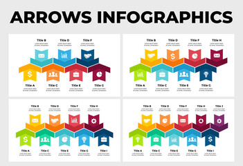 Arrows Vector Infographic. Presentation slide template. Chart diagram. 7, 8, 9, 10 options. Up and down signs.