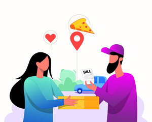 Delivery man with delivery bill illustration concept vector