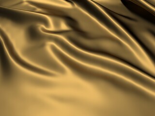 Golden fabric silk background.  Yellow satin wavy texture