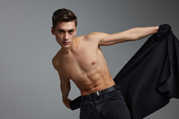 male topless black shirt Studio lifestyle model