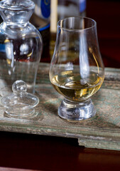 Glasses of scotch whisky served in bar in Edinburgh, Scotland, UK