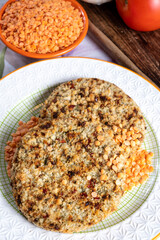 Tasty vegetarian food, burgers made from orange lentils legumes with sun dried tomatoes