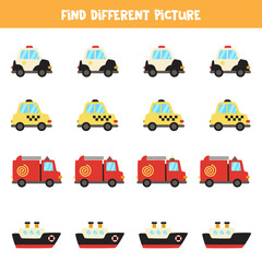 Find transport which is different from others. Transport themed worksheet.