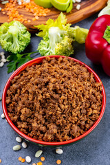 Vegetarian plant based imitation minced meat ready to eat