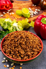 Vegetarian plant based imitation minced meat ready to eat