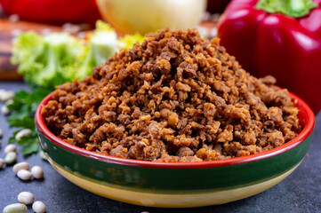 Vegetarian plant based imitation minced meat ready to eat