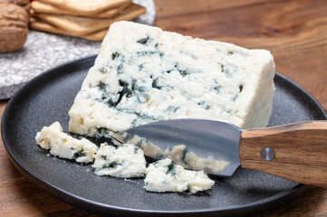 Cheese collection, French blue cheese roquefort from grotten of Roquefort-sur-Soulzon, France