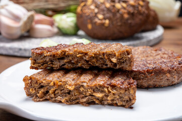 Grilled plant based, meat free vega burgers close up