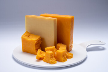 Cheese collection, orange and yellow smoked British cheese from England