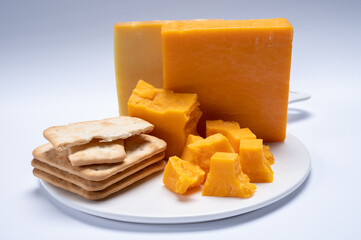 Cheese collection, orange and yellow smoked British cheese from England