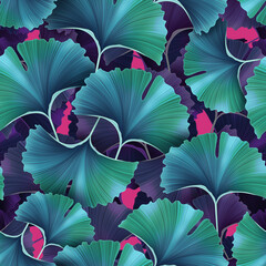 Ginkgo biloba leaves seamless pattern, colorful trendy, isolated leaves of ginkgo tree. Japanese tree. For printing on textiles, booklets, medical and cosmetic packaging.