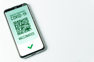Fototapeta premium Vaccinated - Digital Health Passport Covid-19 App Smartphone