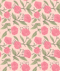 Japanese Sweet Pink Flower Vector Seamless Pattern