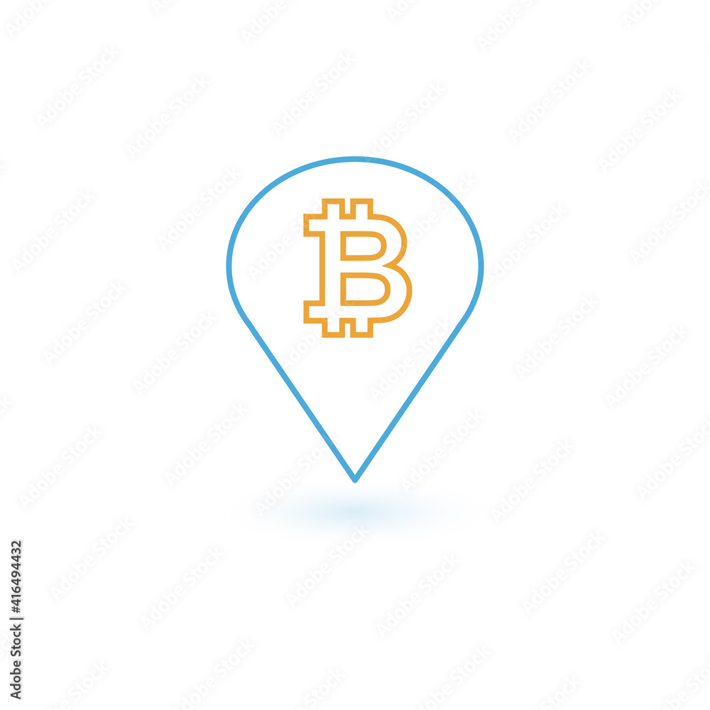 Poster bitcoin flat pin map icon. map pointer. map markers. vector design of blockchain technology, bitcoin