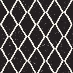 Gordijnen Hand-drawn rhombus lines geometric seamless pattern. Monochrome black and white ink strokes. Abstract vector background texture. © Samolevsky