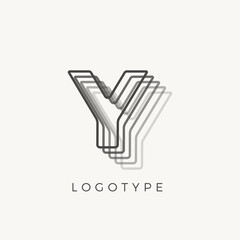 Letter Y of outline stripes, blend effect letter for monogram and logo template, contour line type