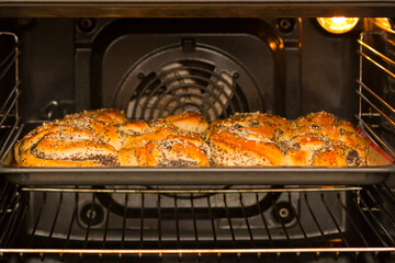 Homemade baking. Freshly baked homemade cakes in an electric oven