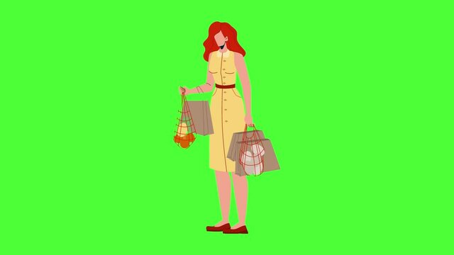 Woman Holding Recycling Shopping Packages Animation