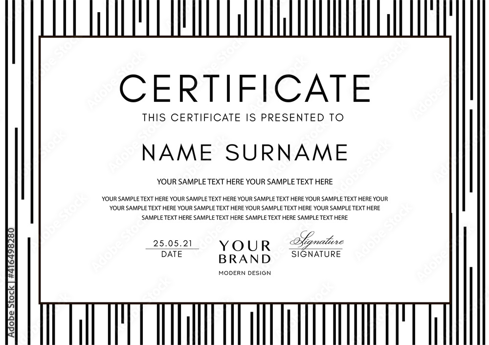 Wall mural certificate template with abstract black line pattern and frame on white background. vector stripe d