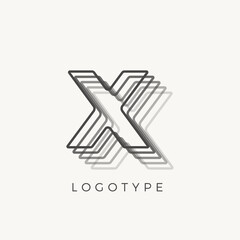Letter X of outline stripes, blend effect letter for monogram and logo template, contour line type