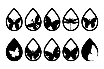 Butterflies spring, Easter black silhouettes. Earrings cut files templates on white background