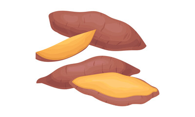 Chopped Sweet Potato or Batata as Large Starchy, Sweet-tasting Root Vegetable Vector Set