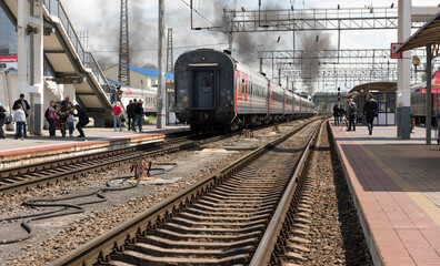  The departure of a passenger train with a steam locomotive P 36 