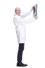 attending doctor checking the patient's x-ray. isolated on a white background.