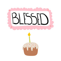 Blessed lettering with easter bread. Cute hand drawn vector stock illustration isolated on white background. Design for card template etc.