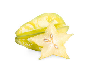 Fototapeta premium Cut and whole carambolas on white background